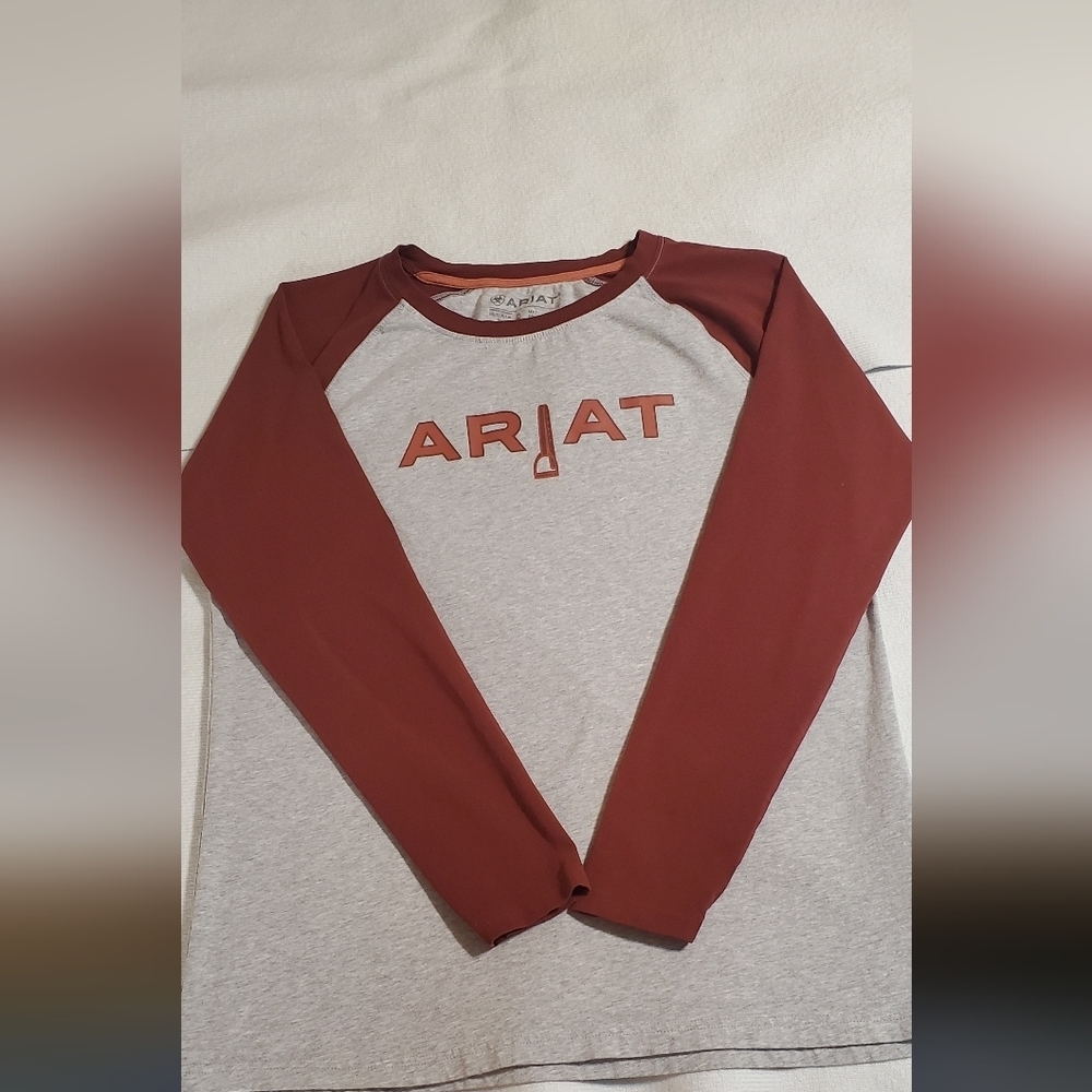 Ariat  Stirrup Heather Gray and Rust Top. Sz XL